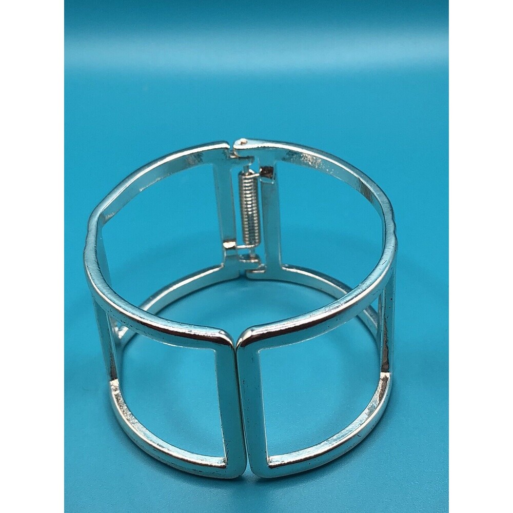 Silver Tone Square Wide Minimalist Cuff Bracelet